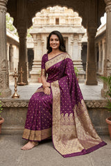 Exemplary Purple Pure Zari Weaving Banarasi Silk Saree With Nectarous Blouse Piece
