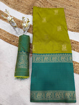 Panoply Mehndi Pure Zari Weaving Banarasi Silk Saree With Imbrication Blouse Piece
