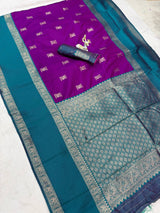 Scrumptious Purple Pure Zari Weaving Banarasi Silk Saree With Glowing Blouse Piece
