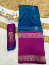 Assemblage Rama Pure Zari Weaving Banarasi Silk Saree With Seraphic Blouse Piece