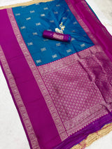 Assemblage Rama Pure Zari Weaving Banarasi Silk Saree With Seraphic Blouse Piece