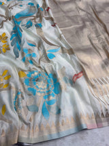 Rhapsodic Beige Khadi Georgette Banarasi Silk Saree With Ethereal Blouse Piece