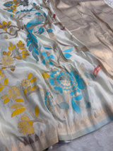 Rhapsodic Beige Khadi Georgette Banarasi Silk Saree With Ethereal Blouse Piece