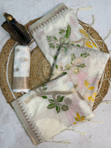 Rhapsodic Beige Khadi Georgette Banarasi Silk Saree With Ethereal Blouse Piece