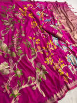 Woebegone Dark Pink Khadi Georgette Banarasi Silk Saree With Ephemeral Blouse Piece