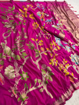 Woebegone Dark Pink Khadi Georgette Banarasi Silk Saree With Ephemeral Blouse Piece