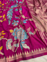 Woebegone Dark Pink Khadi Georgette Banarasi Silk Saree With Ephemeral Blouse Piece
