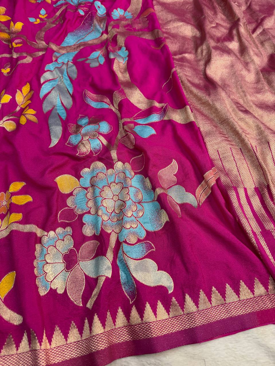Woebegone Dark Pink Khadi Georgette Banarasi Silk Saree With Ephemeral Blouse Piece