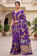 Confounding Purple Khadi Georgette Banarasi Silk Saree With Nemesis Blouse Piece