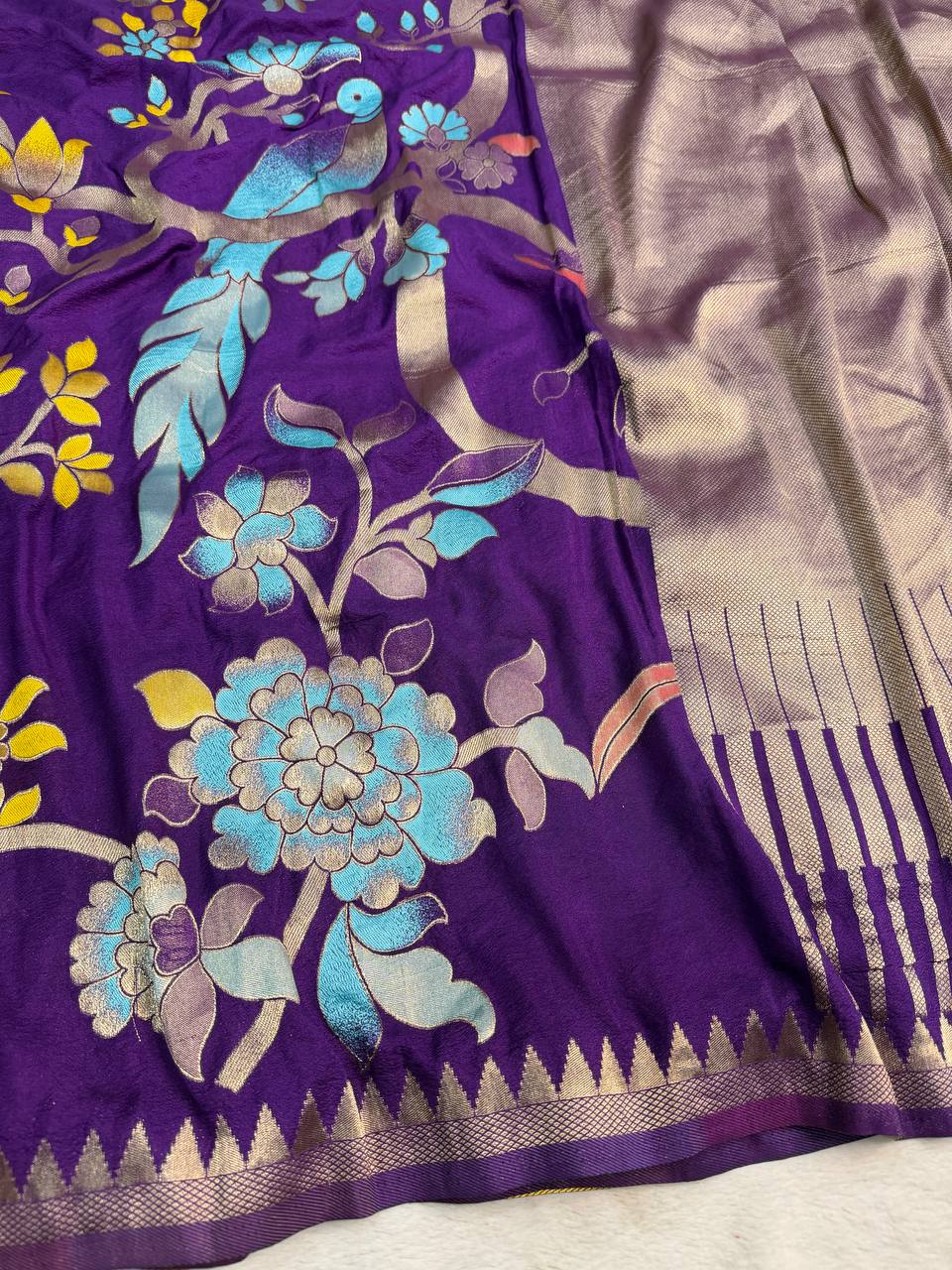 Confounding Purple Khadi Georgette Banarasi Silk Saree With Nemesis Blouse Piece