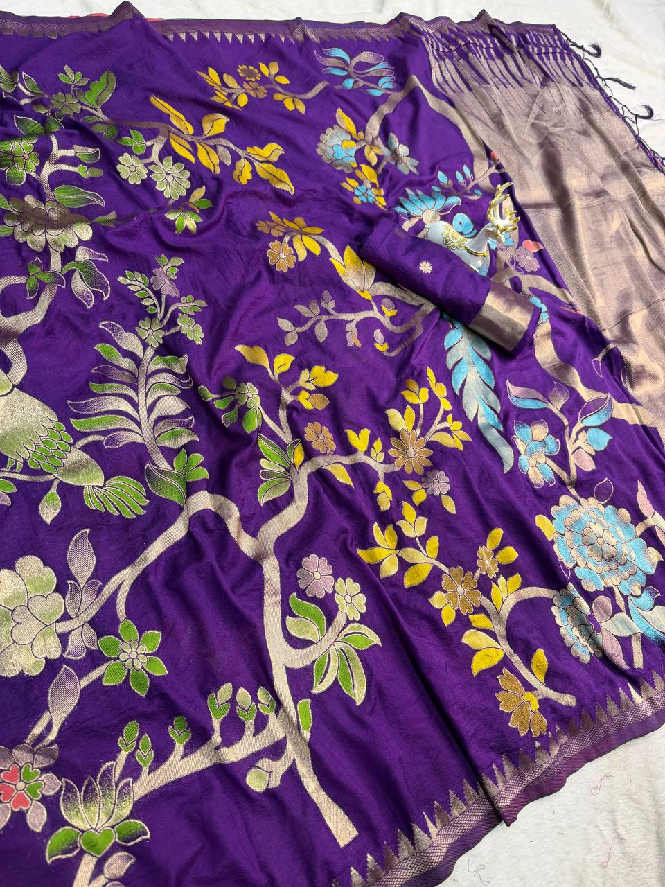 Confounding Purple Khadi Georgette Banarasi Silk Saree With Nemesis Blouse Piece