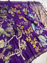 Confounding Purple Khadi Georgette Banarasi Silk Saree With Nemesis Blouse Piece