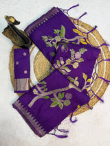 Confounding Purple Khadi Georgette Banarasi Silk Saree With Nemesis Blouse Piece