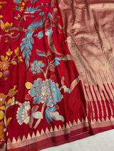 Lassitude Red Khadi Georgette Banarasi Silk Saree With Incomparable Blouse Piece