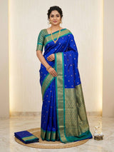 Transcendent Royal Blue Pure Zari Weaving Banarasi Silk Saree With Beautiful Blouse Piece
