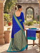 Transcendent Royal Blue Pure Zari Weaving Banarasi Silk Saree With Beautiful Blouse Piece