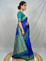 Transcendent Royal Blue Pure Zari Weaving Banarasi Silk Saree With Beautiful Blouse Piece