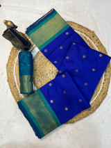 Transcendent Royal Blue Pure Zari Weaving Banarasi Silk Saree With Beautiful Blouse Piece