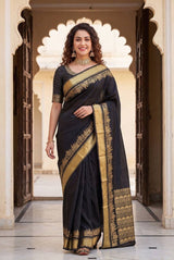 Luxuriant Black Soft Silk Saree With Beleaguer Blouse Piece