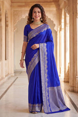 Engaging Royal Blue Soft Silk Saree With Smart Blouse Piece