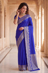 Engaging Royal Blue Soft Silk Saree With Smart Blouse Piece