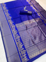 Engaging Royal Blue Soft Silk Saree With Smart Blouse Piece