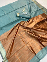 Enthralling Sea Green Cotton Silk Saree With Embellished Blouse Piece