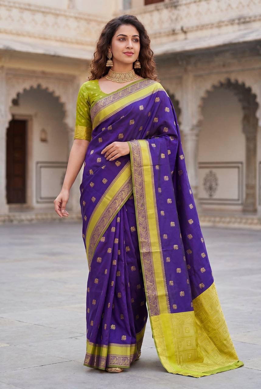 Comely Purple Soft Silk Saree With Tremendous Blouse Piece