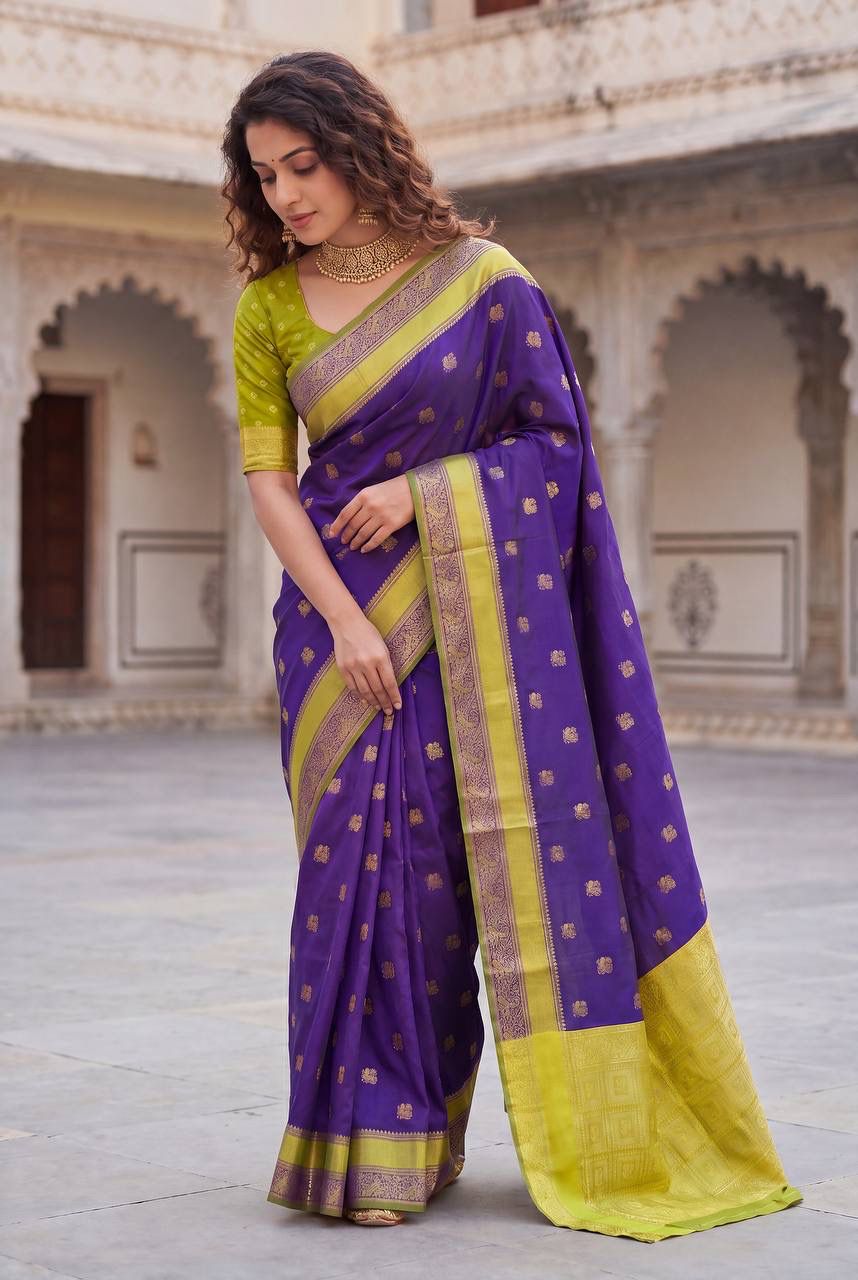 Comely Purple Soft Silk Saree With Tremendous Blouse Piece