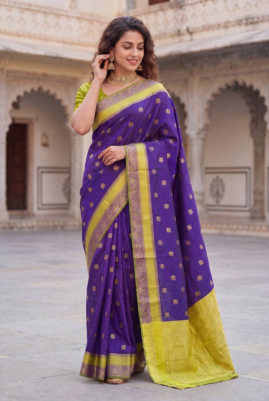 Comely Purple Soft Silk Saree With Tremendous Blouse Piece