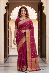 Beauteous Wine Soft Silk Saree With Denouement Blouse Piece