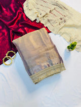 Charming Lavender Tissue Silk Saree With Trendy Blouse Piece