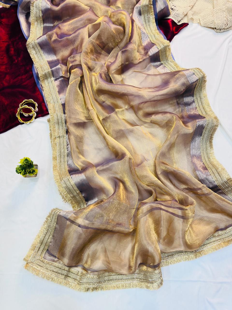 Charming Lavender Tissue Silk Saree With Trendy Blouse Piece