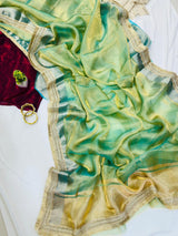 Sizzling Pista Tissue Silk Saree With Vestigial Blouse Piece