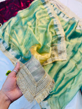 Sizzling Pista Tissue Silk Saree With Vestigial Blouse Piece