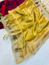 Amazing Yellow Tissue Silk Saree With Excellent Blouse Piece