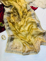 Amazing Yellow Tissue Silk Saree With Excellent Blouse Piece