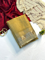 Amazing Yellow Tissue Silk Saree With Excellent Blouse Piece