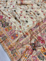 Enamoring Beige Pashmina Silk Saree With Epiphany Blouse Piece