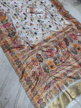 Diaphanous Off White Pashmina Silk Saree With Desuetude Blouse Piece