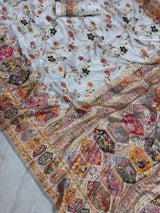 Diaphanous Off White Pashmina Silk Saree With Desuetude Blouse Piece