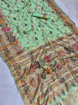 Wonderful Pista Pashmina Silk Saree With Jubilant Blouse Piece