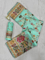 Fairytale Sky Pashmina Silk Saree With Quixotic Blouse Piece