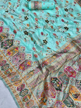 Fairytale Sky Pashmina Silk Saree With Quixotic Blouse Piece