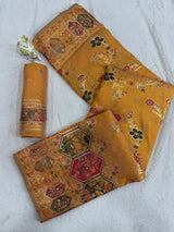 Engrossing Yellow Pashmina Silk Saree With Sonorous Blouse Piece