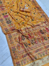Engrossing Yellow Pashmina Silk Saree With Sonorous Blouse Piece