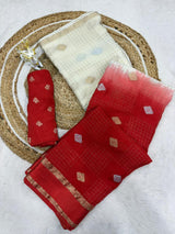 Elegant Beige and Red Pure Zari Weaving Banarasi Silk Saree With Forbearance Blouse Piece