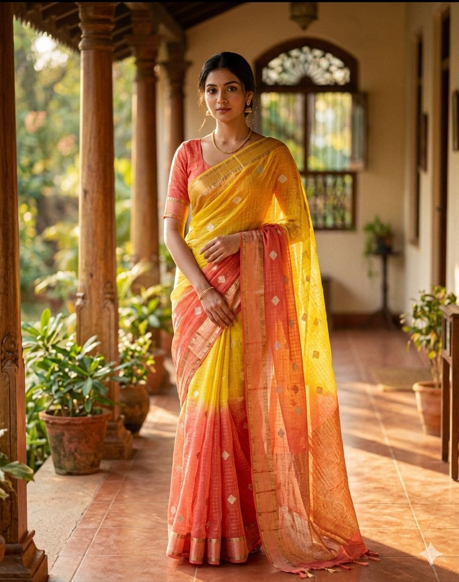 Marvellous Yellow and Pink Pure Zari Weaving Banarasi Silk Saree With Elaborate Blouse Piece
