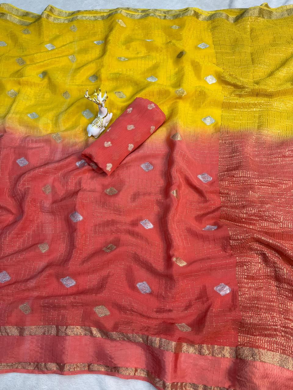 Marvellous Yellow and Pink Pure Zari Weaving Banarasi Silk Saree With Elaborate Blouse Piece