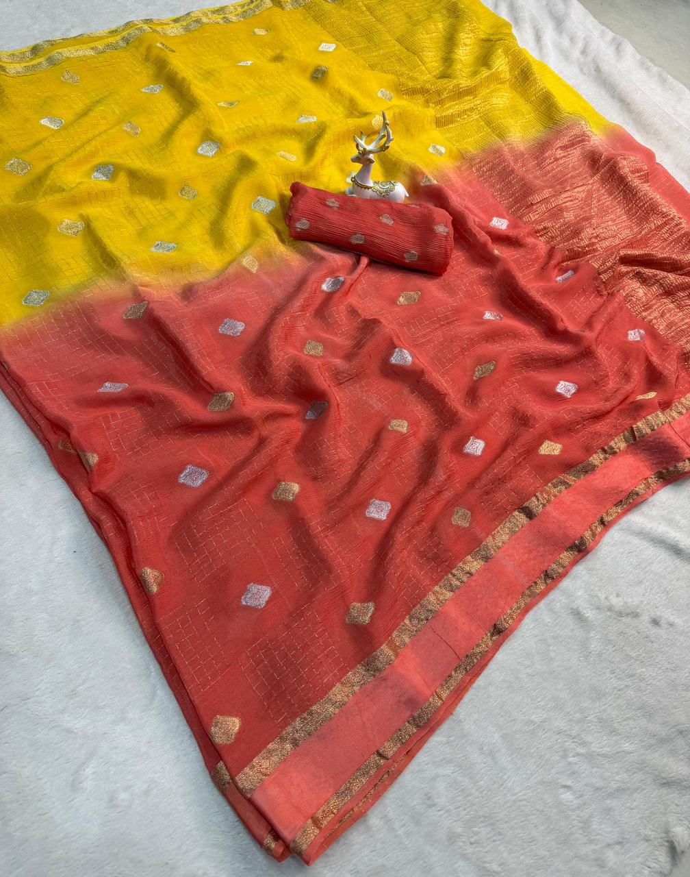 Marvellous Yellow and Pink Pure Zari Weaving Banarasi Silk Saree With Elaborate Blouse Piece